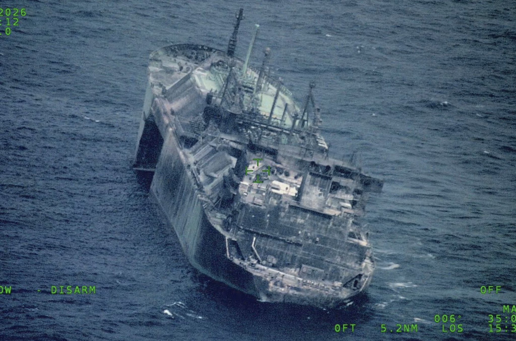 Russian tanker Arctic Metagaz floating in the Mediterranean after being hit by Ukrainian drones. Photo: Turkish Marine via X