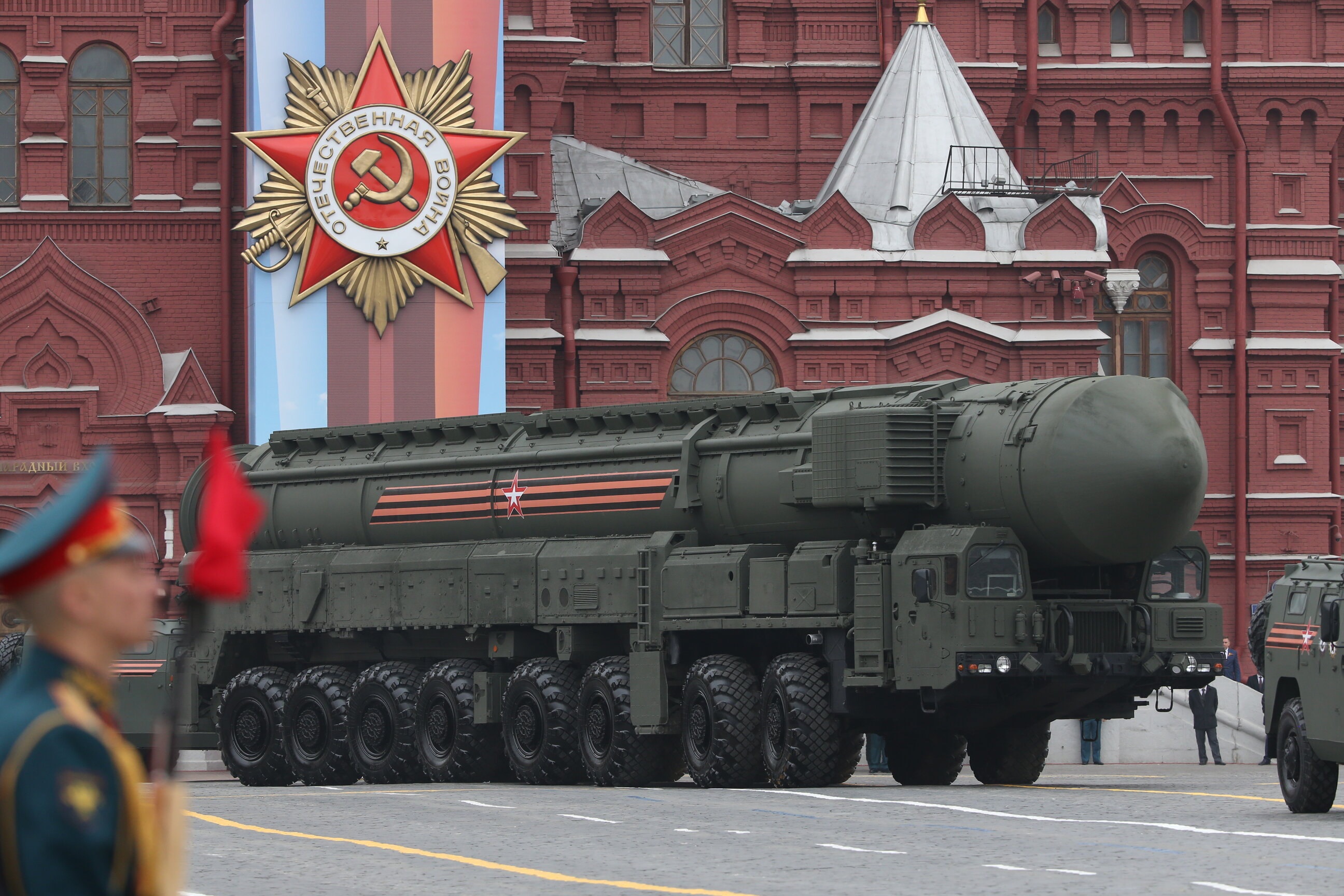 Russian military vehicles with missiles roll the Red Square, Moscow. Photo: Mikhail Svetlov/Getty Images
