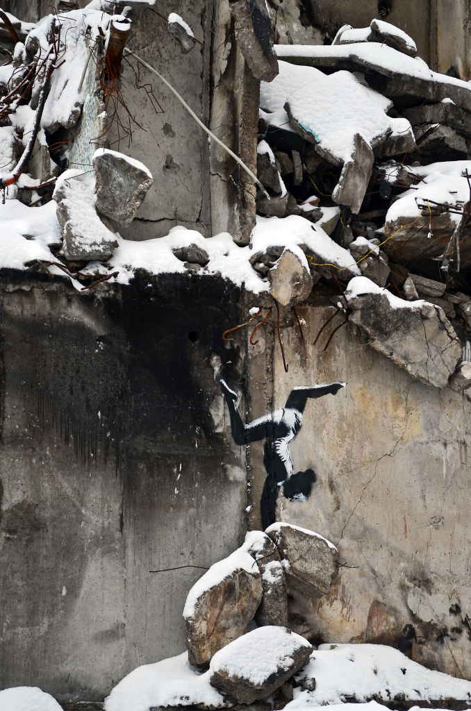 The mural by street artist Banksy, in Kyiv Region, northern Ukraine. Photo: Getty Images