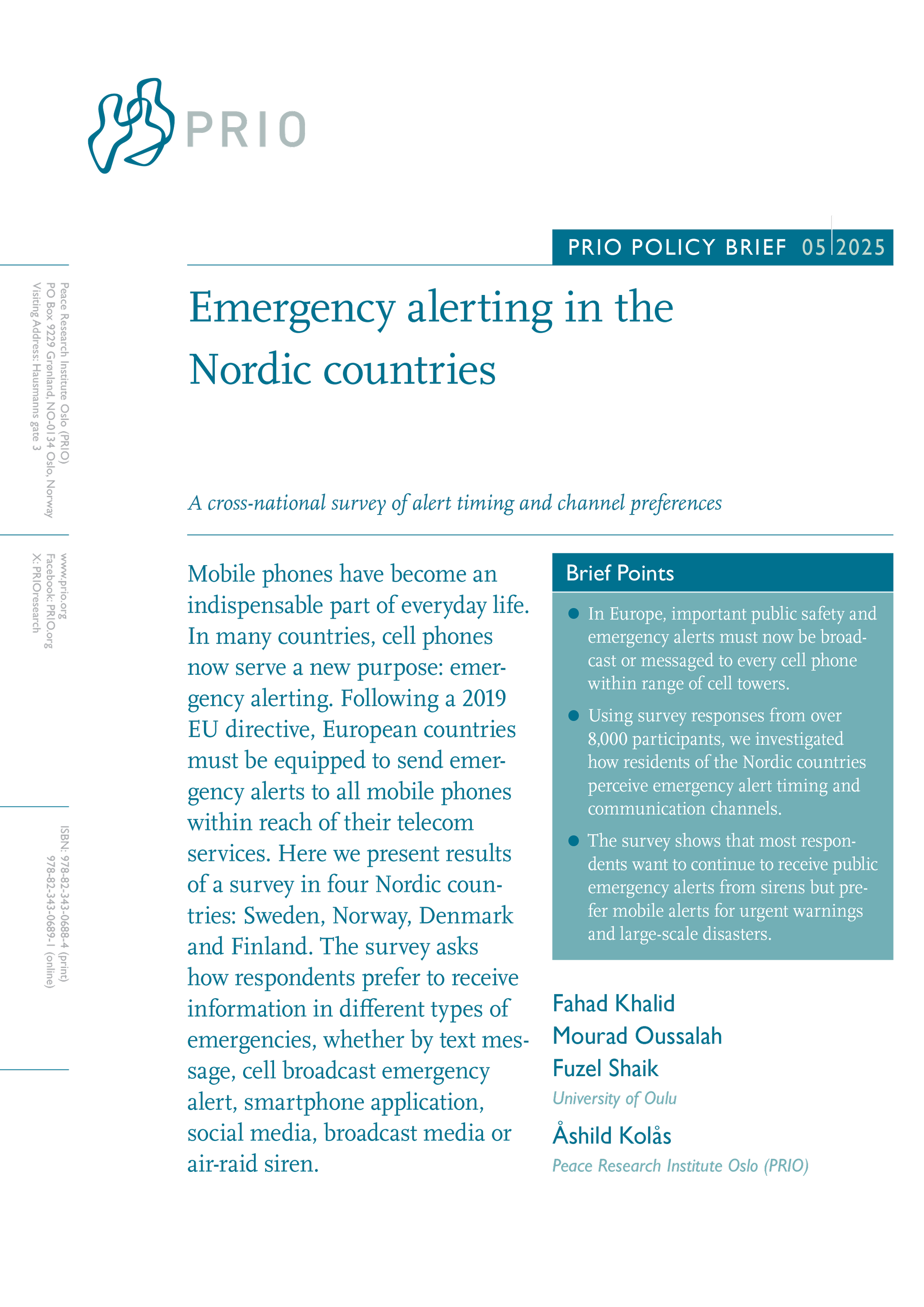Cover - PRIO Policy Brief 5, 2025. PRIO
