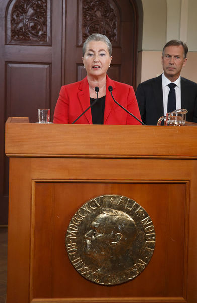 Chair of the Nobel Committee, Kaci Kullman Five, announcing the Nobel peace Prize 2015.