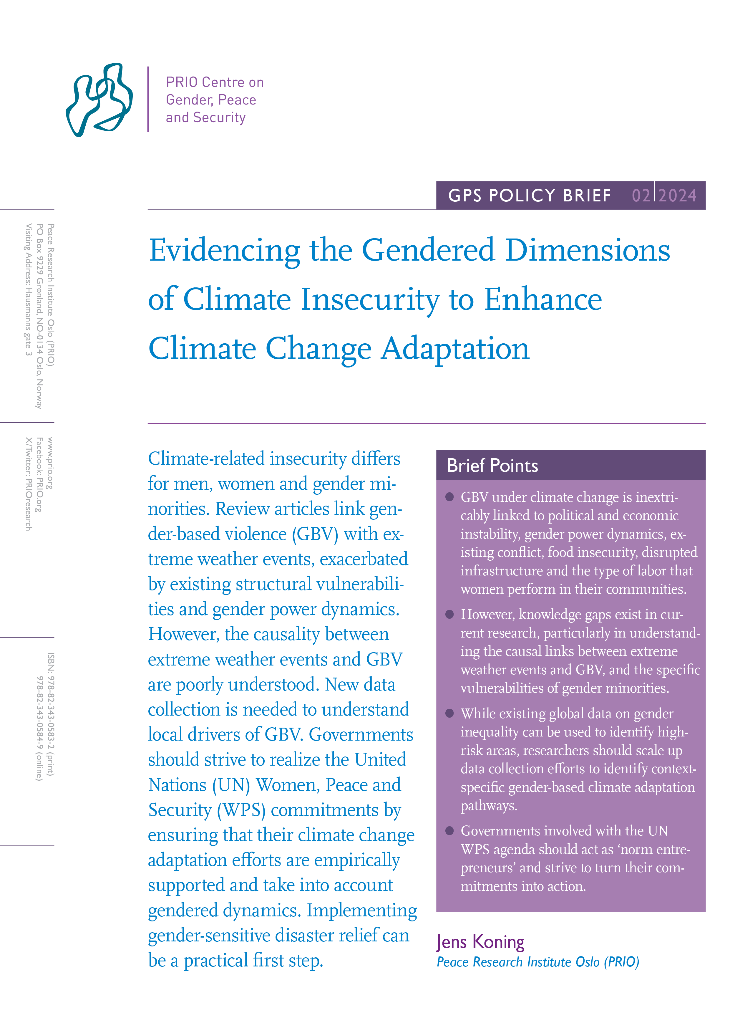 Evidencing the Gendered Dimensions of Climate Insecurity to Enhance ...