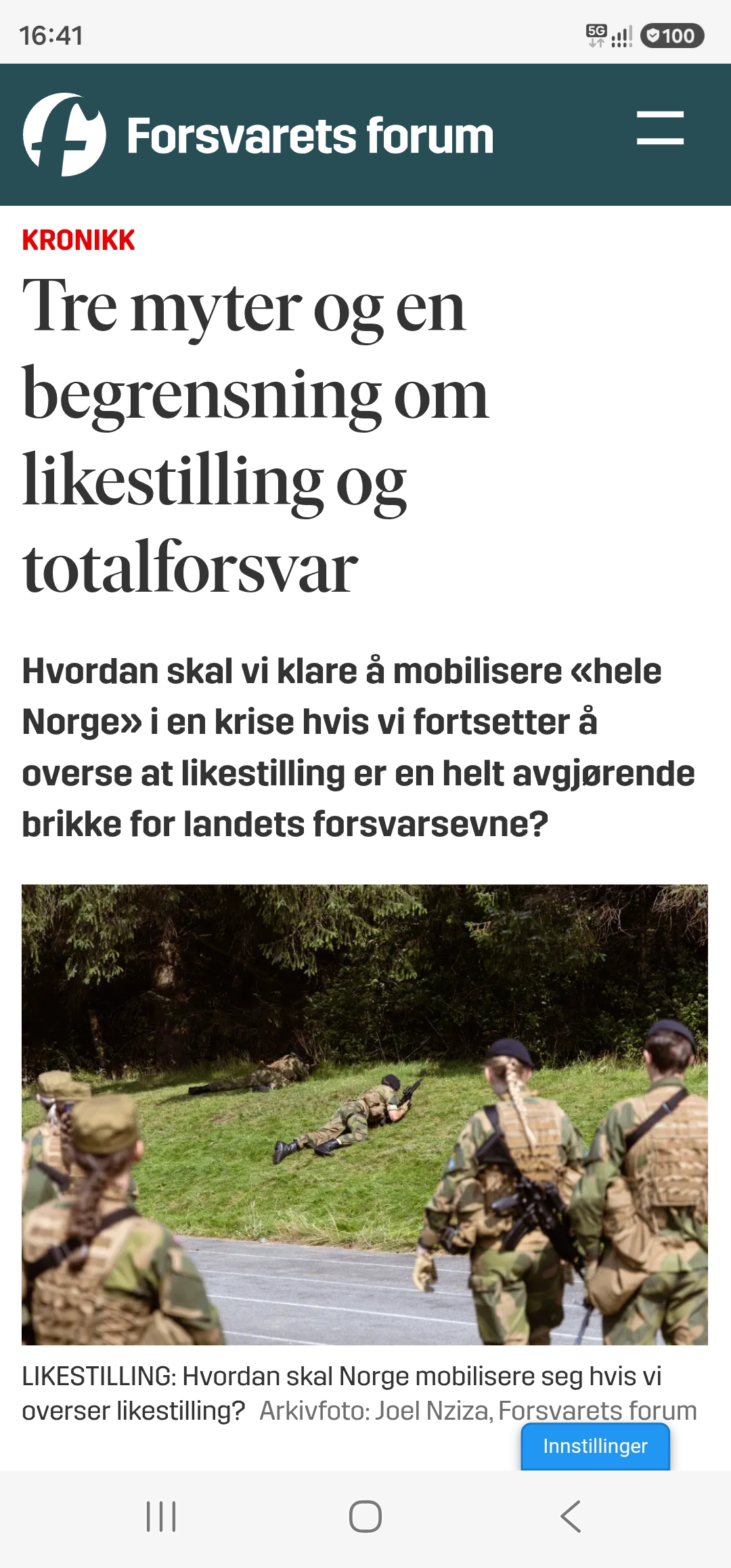 New article in Forsvarets forum. Photo: Forsvarets forum