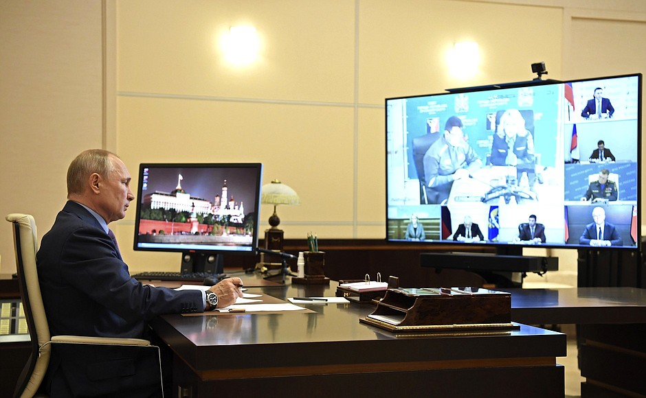 Putin in his office in the Kremlin in 2020. kremlin.ru via Wikimedia Commons