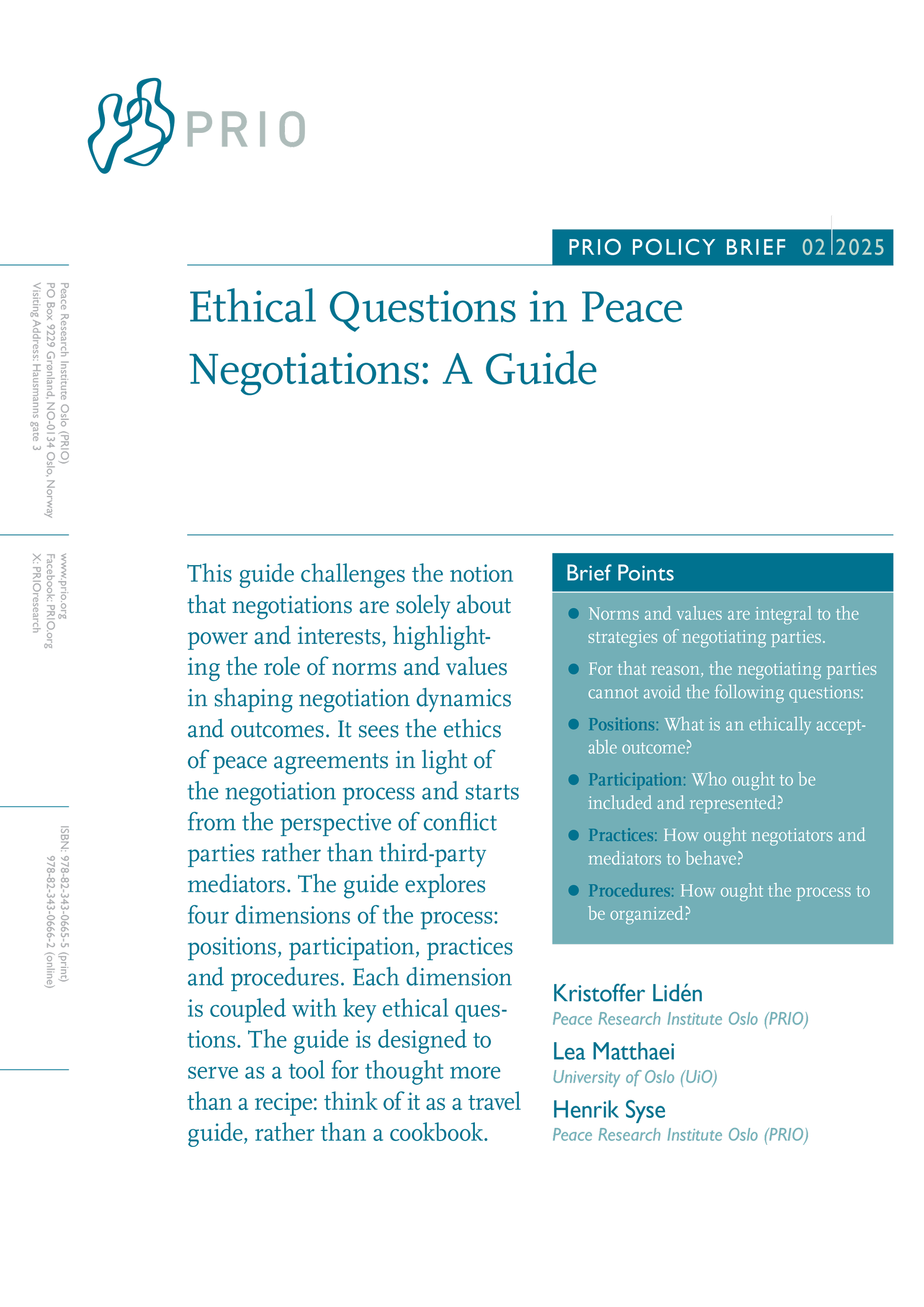 Cover - PRIO Policy Brief 2, 2025. PRIO