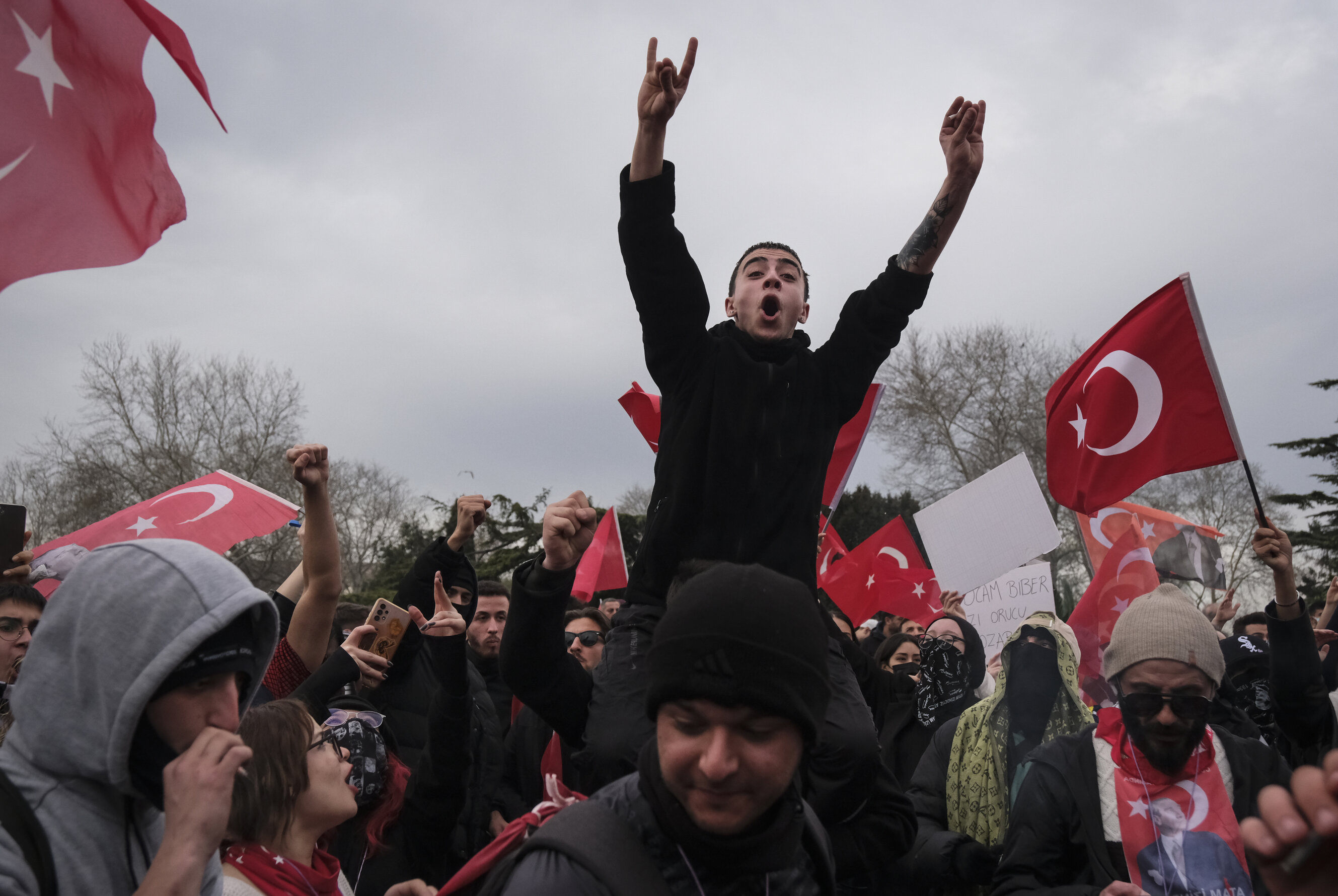 Protesters in Istanbul during a protest in support of arrested Istanbul Mayor Ekrem Imamoglu on March 25, 2025. Photo: Mehmet Kacmaz/Getty Images. Photo: Mehmet Kacmaz/Getty Images