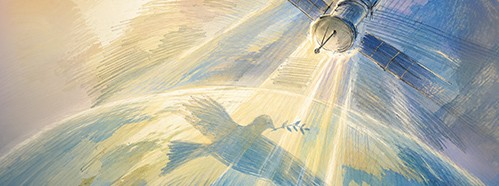 Satellites for peace. Illustration: Lorenzo Rumori