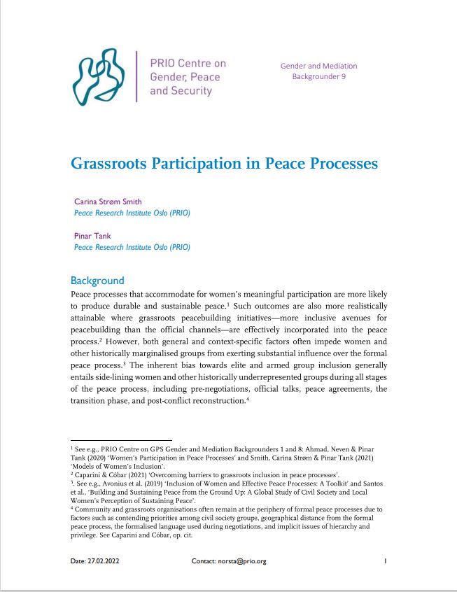 Front cover of publication. PRIO