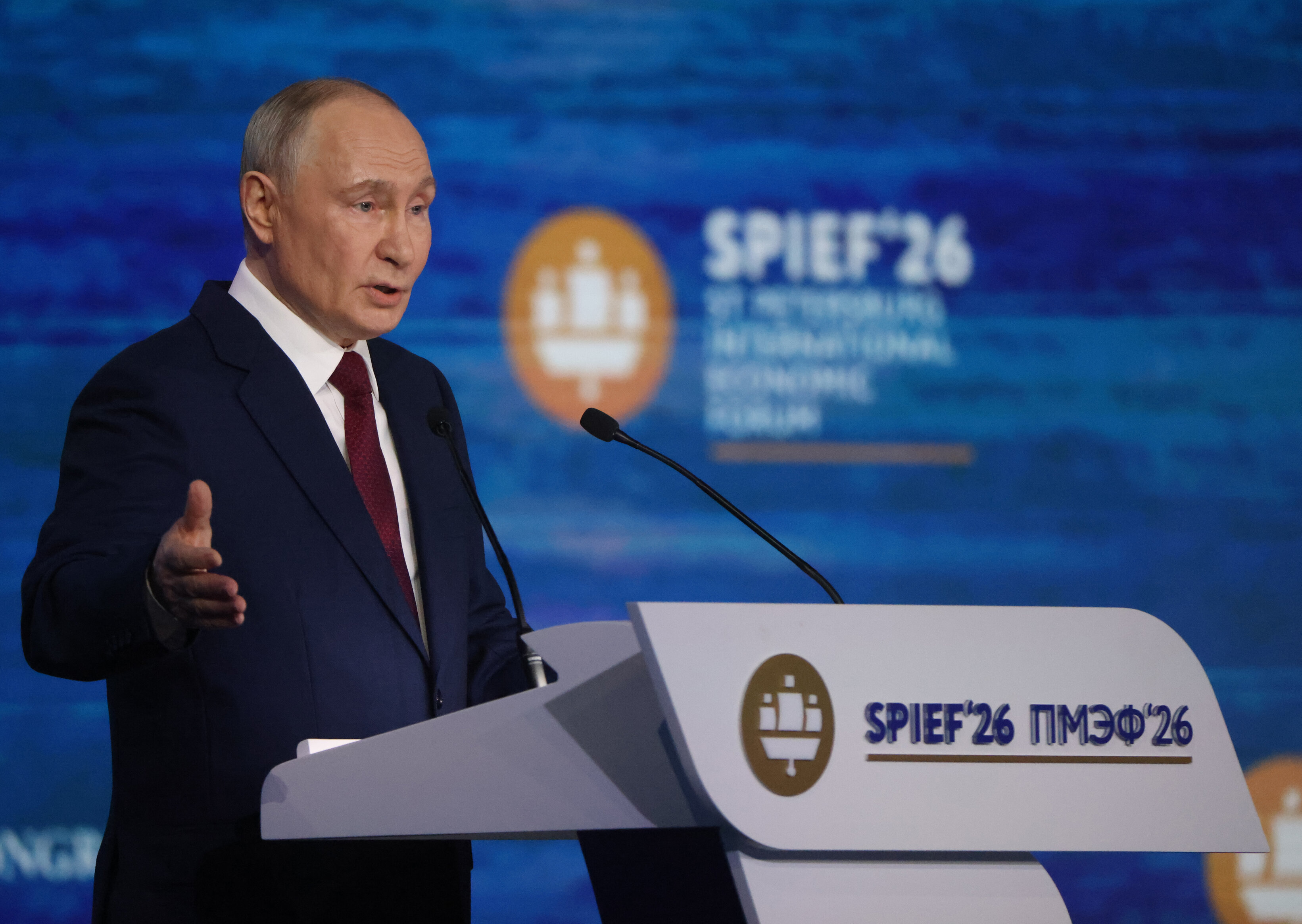 Vladimir Putin speaks during the plenary of the Saint Petersburg International Economic Forum SPIEF'26 on June 5, 2026 in Saint Petersburg, Russia. Photo: Getty Images