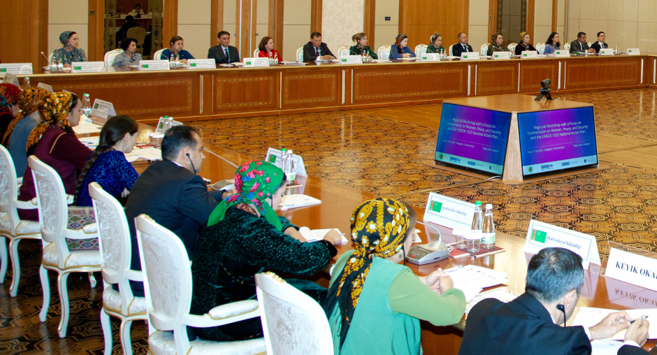 Participants of a two-day regional workshop on advancing the Women, Peace and Security (WPS) agenda and supporting the implementation of United Nations Security Council Resolution (UNSCR) 1325 in Central Asia, with a focus on Turkmenistan, Ashgabat, 27 May 2025. Photo: Ministry of Foreign Affairs of Turkmenistan