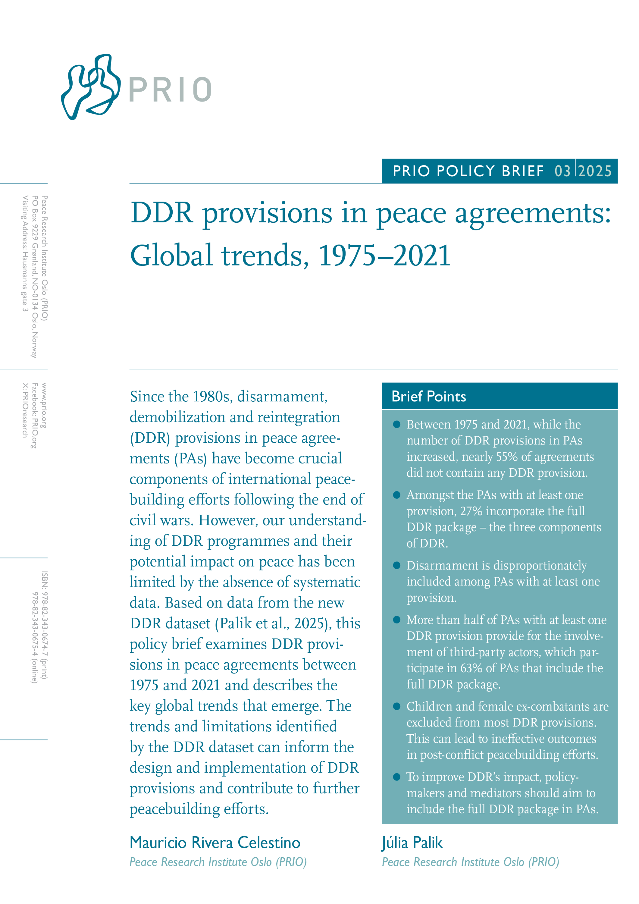 Cover - PRIO Policy Brief, 3 - 2025. PRIO