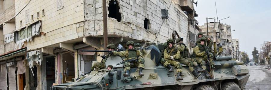 Russian soldiers in Aleppo, Syria in 2016. Ministry of Defense of Russia / Wikimedia Commons