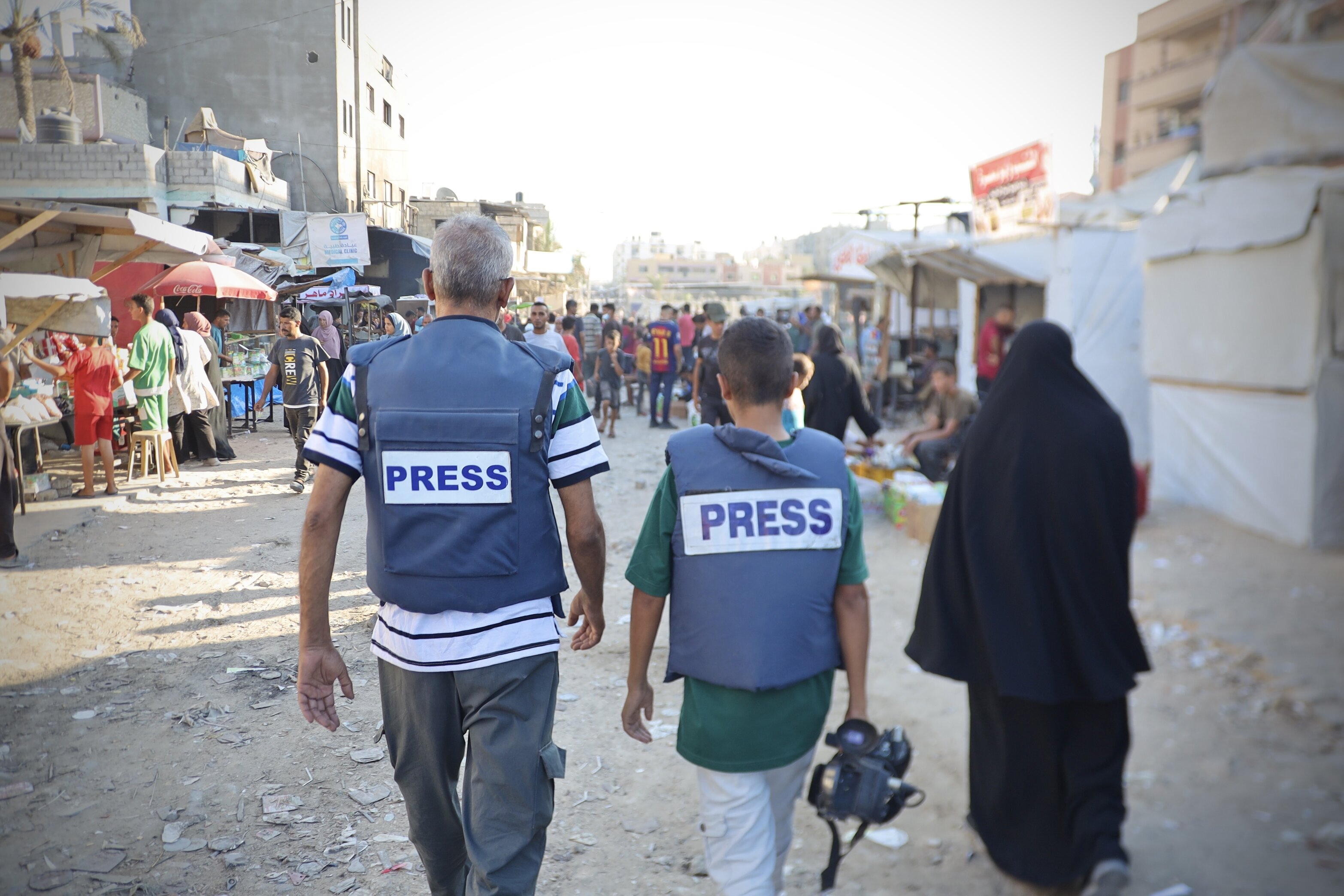 Press in Gaza in 2025. Photo: Abdallah F.s. Alattar/Anadolu via Getty Images
