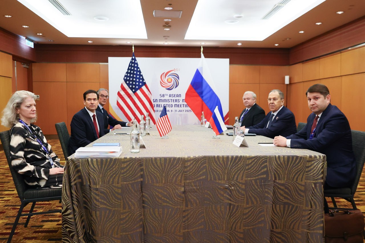 Russian Foreign Minister Sergey Lavrov and United States Secretary of State Marco Rubio in Kuala Lumpur, Malaysia on 10 July 2025. Photo: Russian FM Press Service/Anadolu via Getty Images