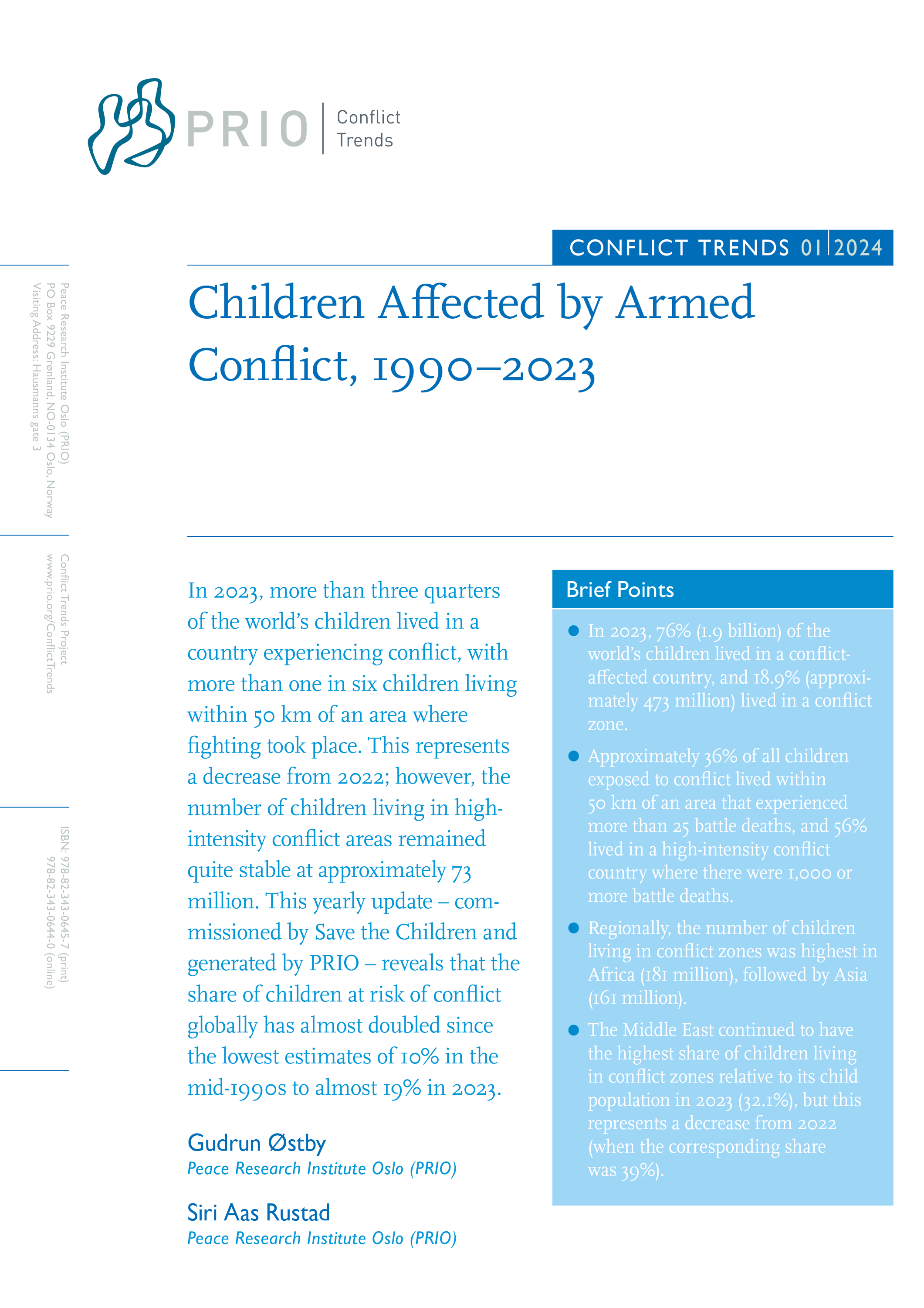 Cover - Conflict Trends 1, 2024. PRIO