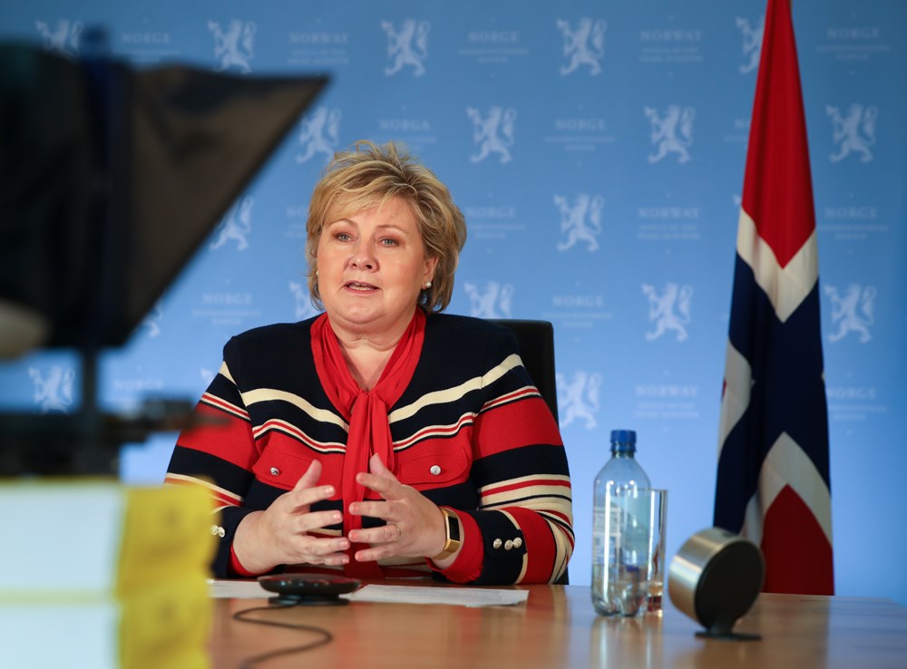 Norwegian PM Erna Solberg speaks at the recent international leaders summit on climate change. Arvid Samland / Statsministerens kontor