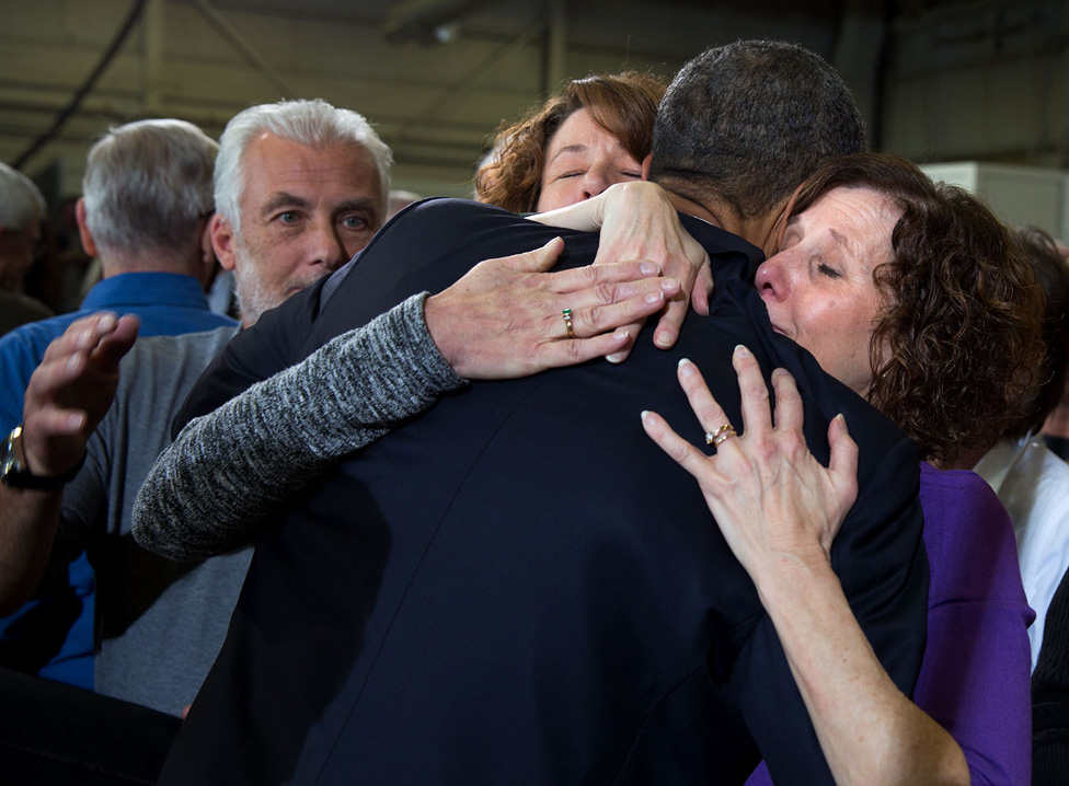 President Obama with women who lost family in the School shootings in Newtown, Official White House Photo by Pete Souza. Photo: This photograph is provided by THE WHITE HOUSE as a courtesy and may be printed by the subject(s) in the photograph for personal