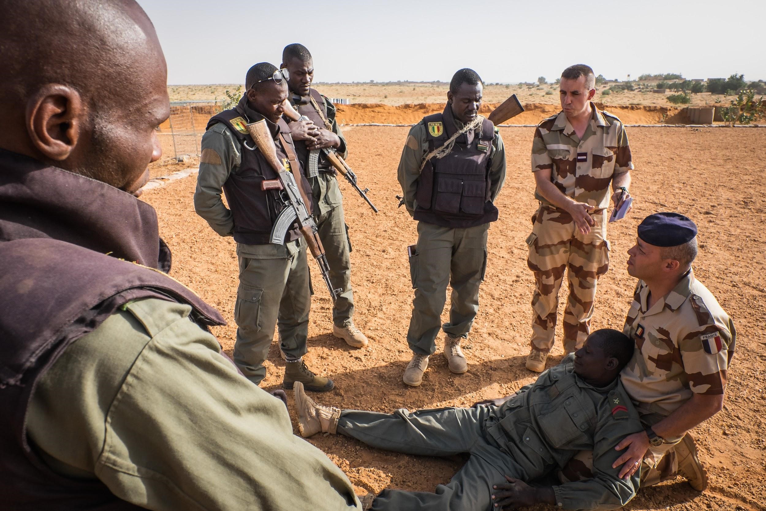 French soldiers from the regional Operation Barkhane train Malian soldiers near the city of Ansongo- Image provides by Authors Credit: Fred Marie (Flickr).