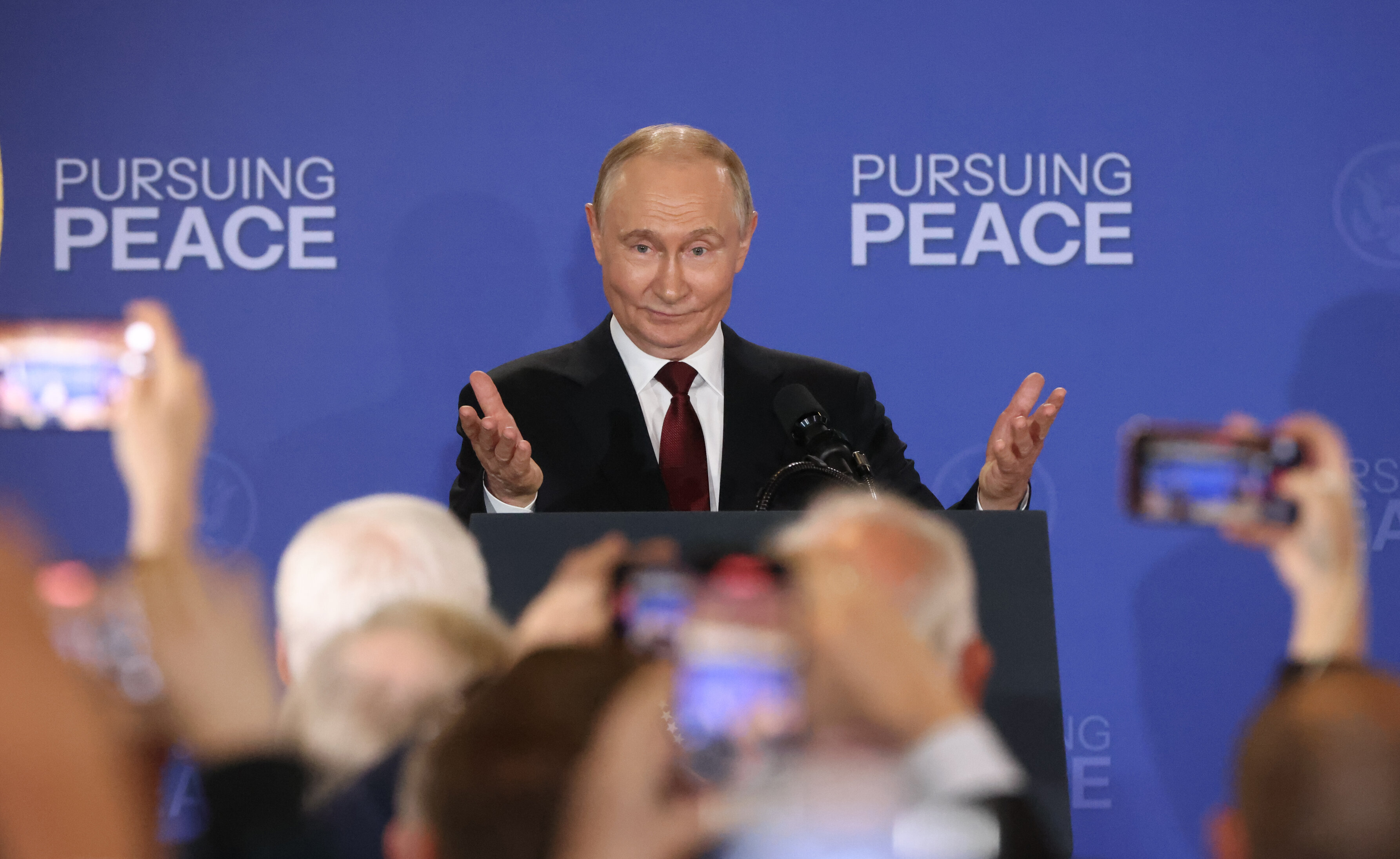 Vladimir Putin at the joint press conference with Donald Trump after their meeting on war in Ukraine in Alaska in August 2025. Photo: Getty Images