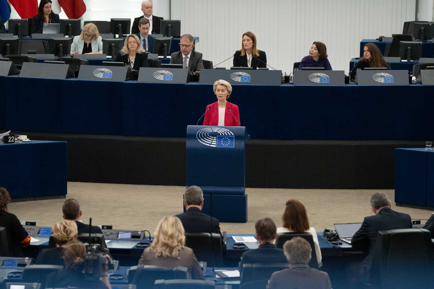 Members of the European Parliament, and Presidents Costa and von der Leyen debate the future of Europe’s security and strengthening EU defence capabilities in March 2025.. Photo: CC-BY-4.0: © European Union 2025 – Source: EP