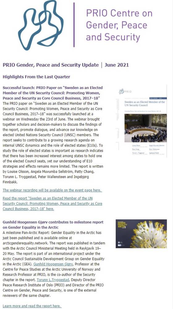 June Issue of Gender, Peace and Security Update is Out – PRIO Centre on ...
