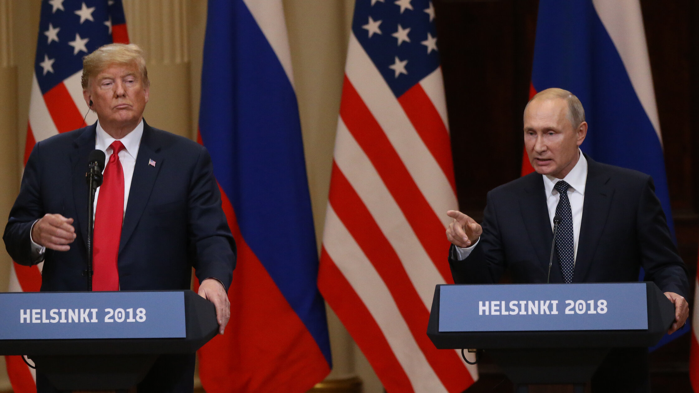 Donald Trump and Vladimir Putin in 2018. Mikhail Svetlov / Getty Images