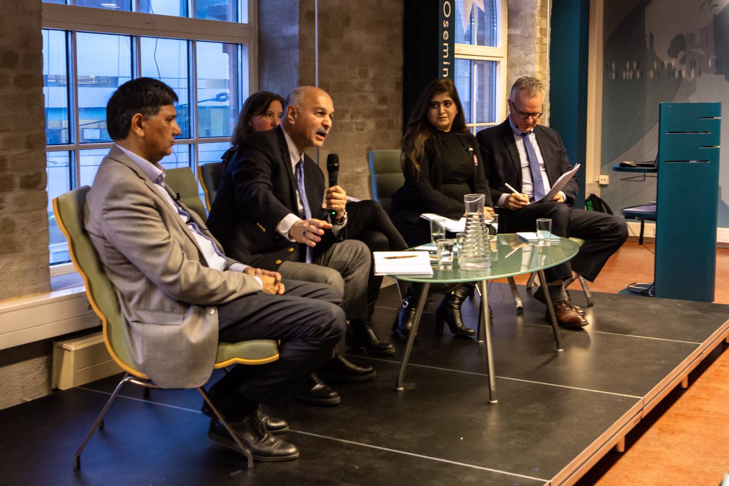 Pictured, from left to right: Khalid Chaudry Mahmood; Mushahid Hussain Sayed; Kaja Borchgrevink; Maria Sultan; Kristian Berg Harpviken. Heiko Frederik Schaub / PRIO