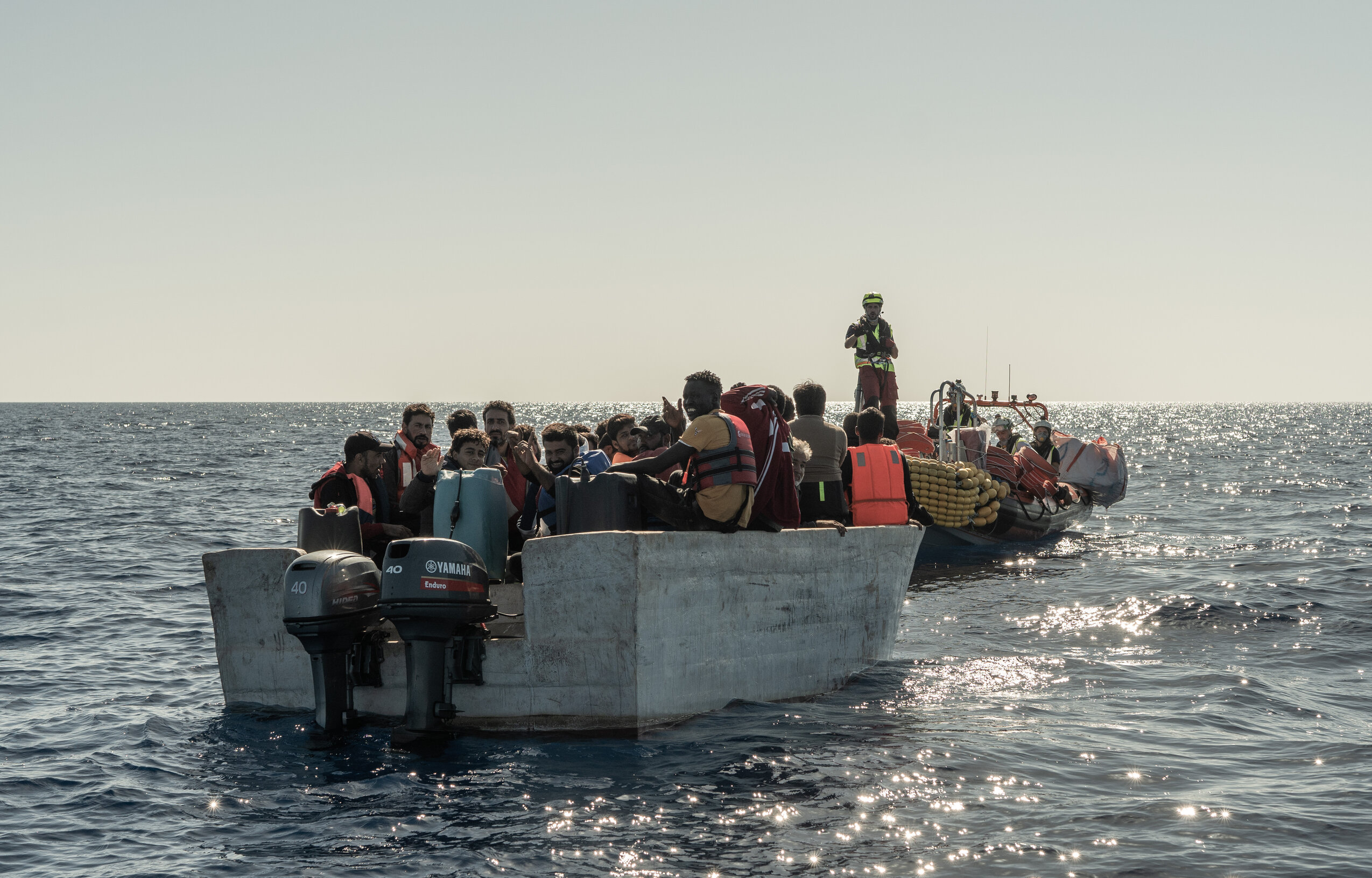 Migrants rescued in the Mediterranean Sea. Photo: Vincenzo Circosta/Anadolu Agency via Getty Images