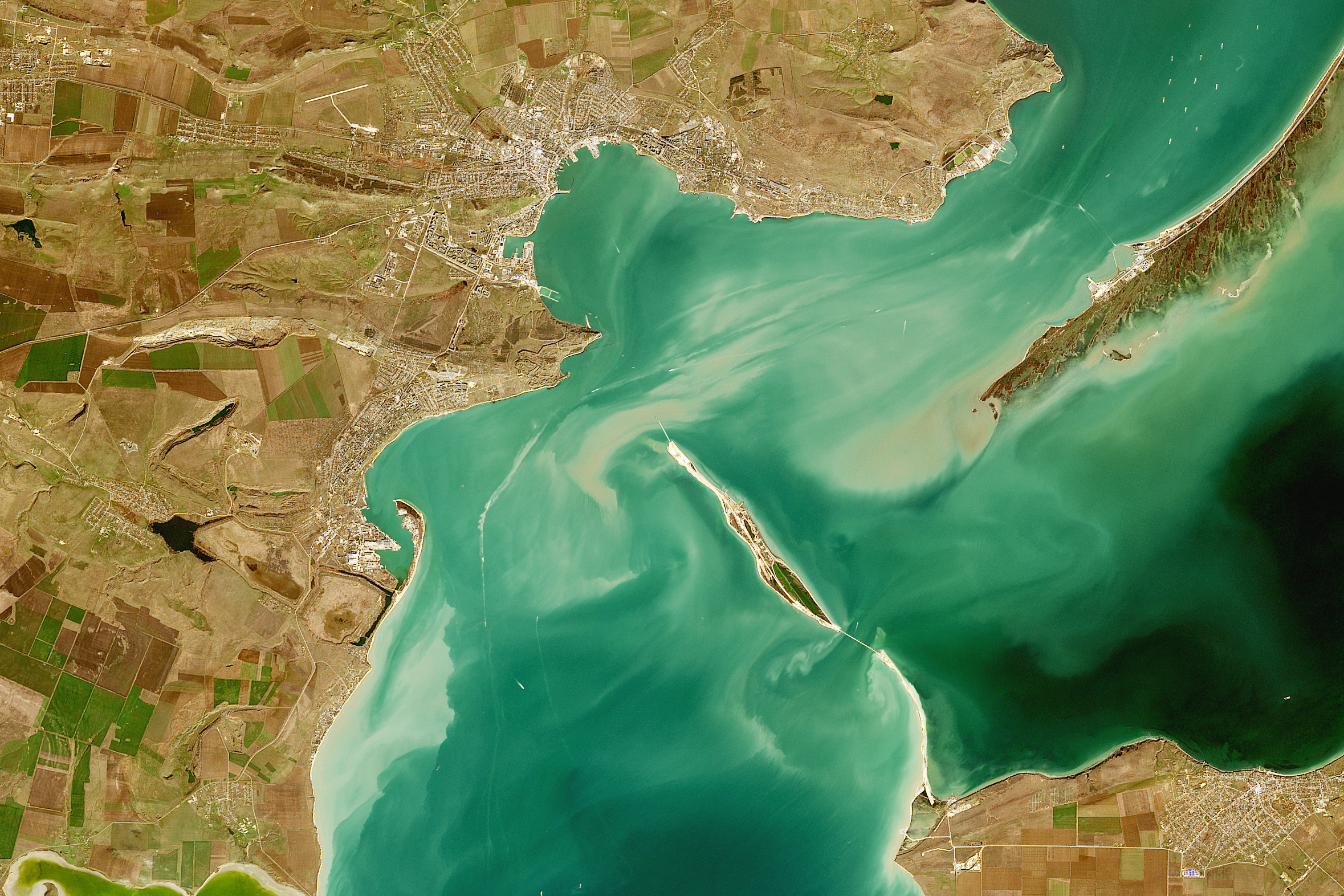 A Satellite View of The Kerch Strait. Illustration: USGS/NASA Landsat/Orbital/Getty images
