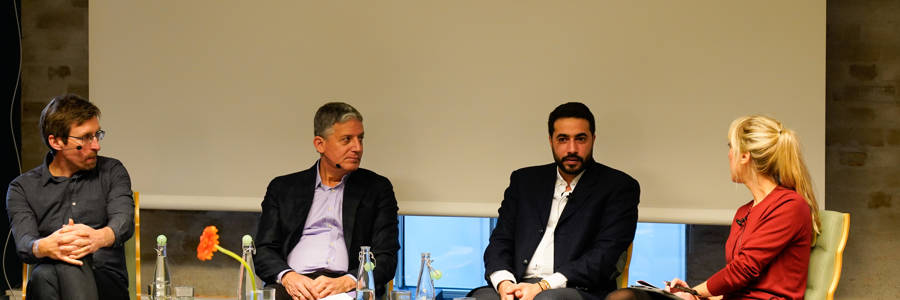 Panel discussion from left to right: Kjetil Selvik, Gregory M. Reichberg , Khaled Zaza , Maja Janmyr. Photo: PRIO / Kristin Lowater