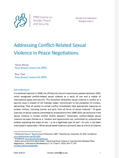 Front cover of publication. PRIO