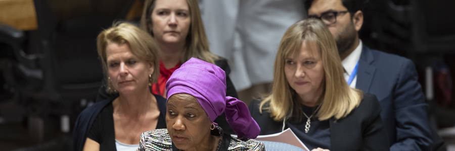 Phumzile Mlambo-Ngcuka, Executive Director of UN Women briefs the Security Council on WPS in October 2018; a meeting where improving women’s meaningful participation was a key theme. UN Photo