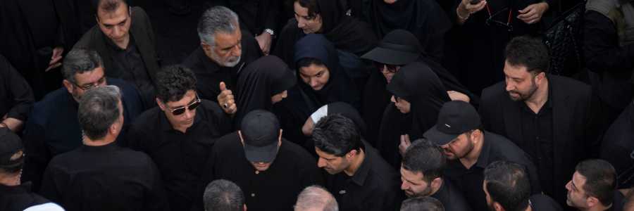 Iranian President, Masoud Pezeshkian, attending a funeral for those killed in Israeli attacks in June. Photo: Morteza Nikoubazl/NurPhoto via Getty Images