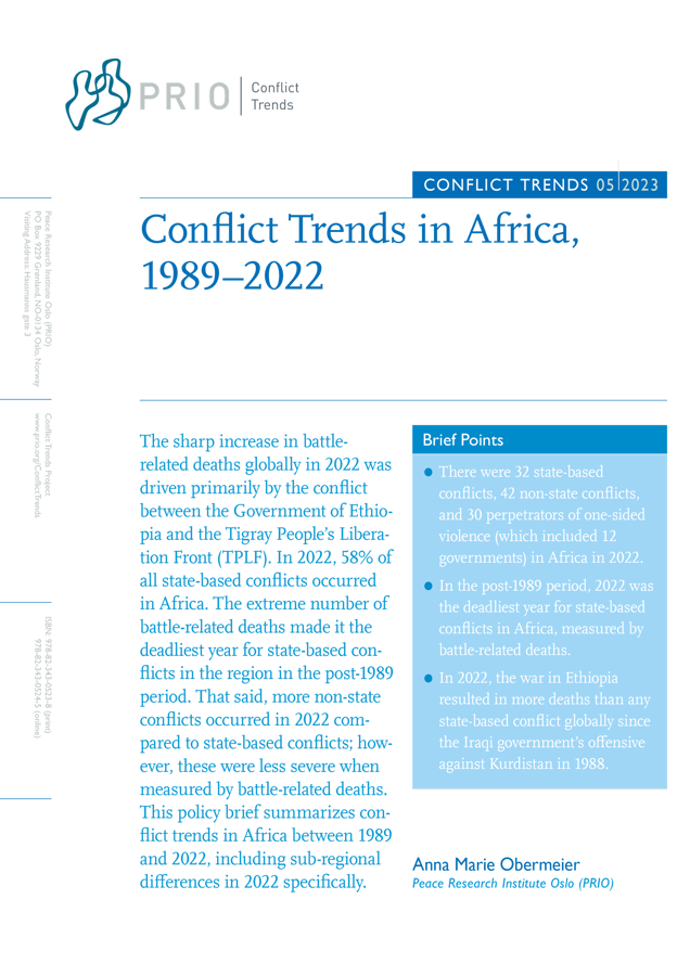 Cover - Conflict Trends 5, 2023. PRIO