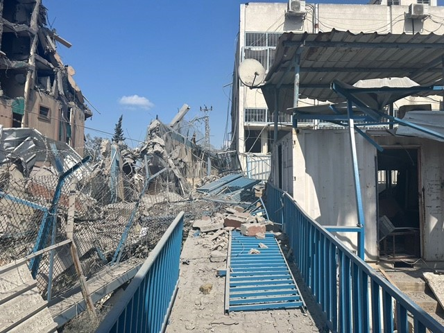 13 October 2023, destroyed UNRWA compound in Gaza. . Photo:  UNRWA Photo