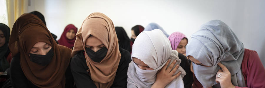 Masouda teaches around 20 young girls in a small room adjoining near her house in Kabul, Afghanistan. Photo: Getty Images
