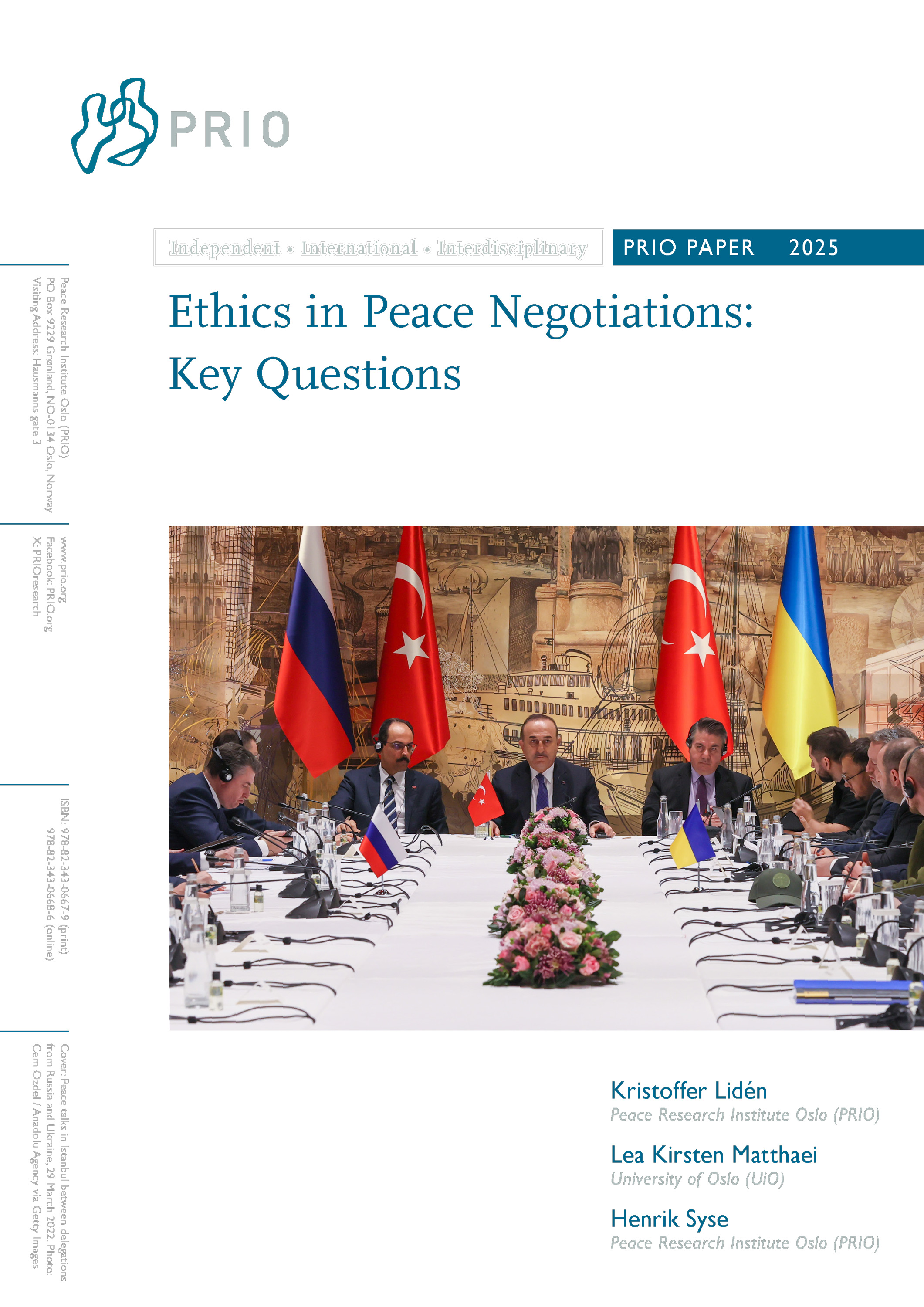 Cover - Ethics in Peace Negotiations. PRIO