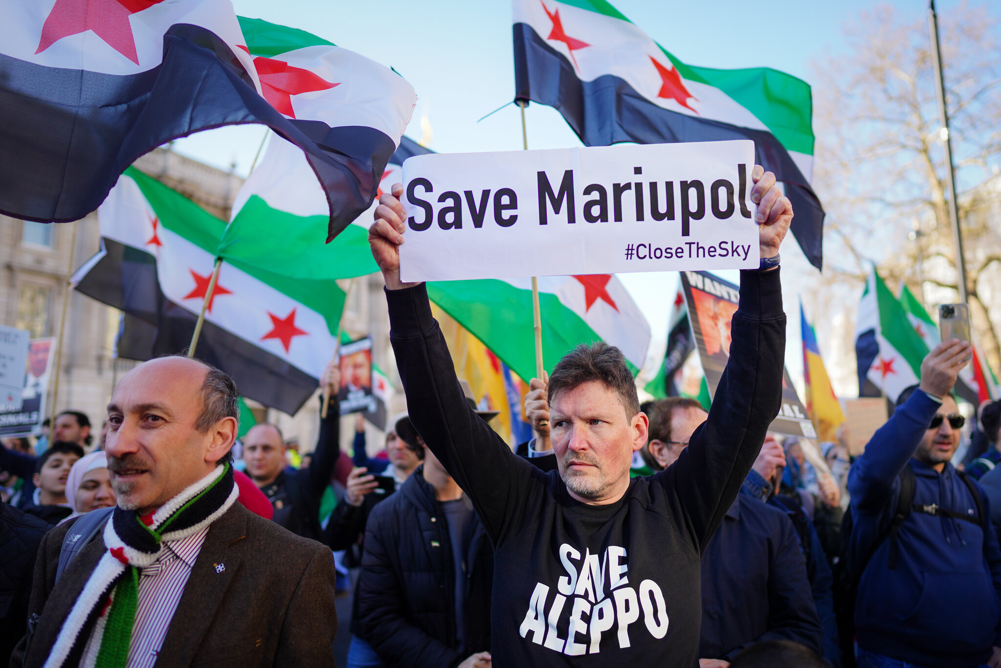 Syrian protesters assemble in solidarity with Ukrainians under Russian attack. Alisdare Hickson via Flickr. CC BT-SA 2.0