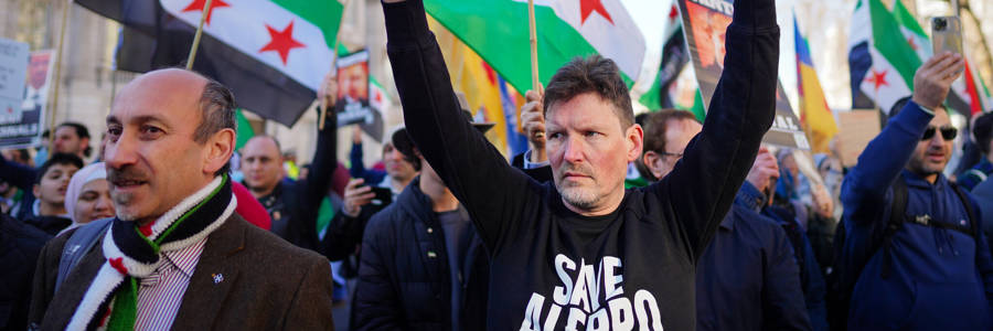 Syrian protesters assemble in solidarity with Ukrainians under Russian attack. Alisdare Hickson via Flickr. CC BT-SA 2.0