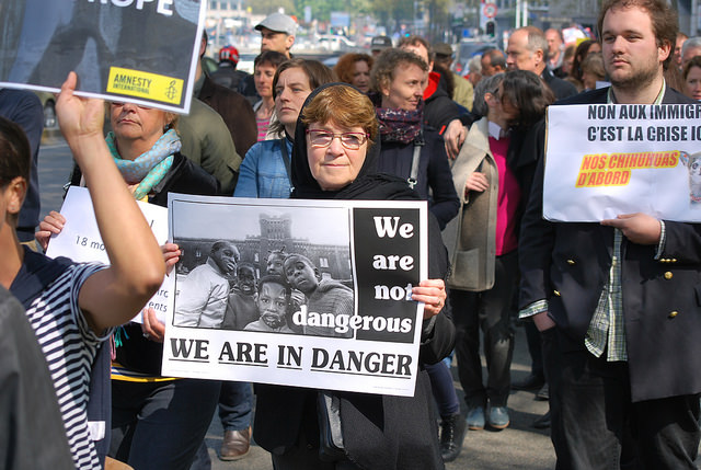 In Brussels, more than 1,200 people protest against Europe’s unwillingness to do more about the refugee crisis in the Mediterranean, April 23rd, 2015. Amnesty