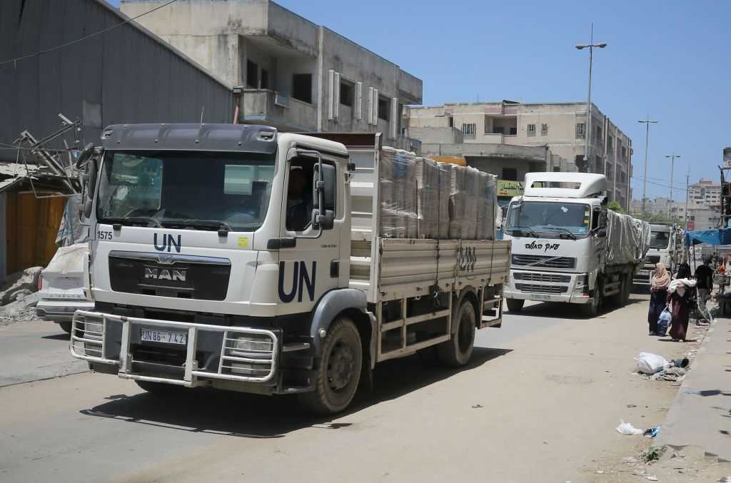 Humanitarian aid trucks enter Gaza on 19 June 2024. . Photo: Getty Images
