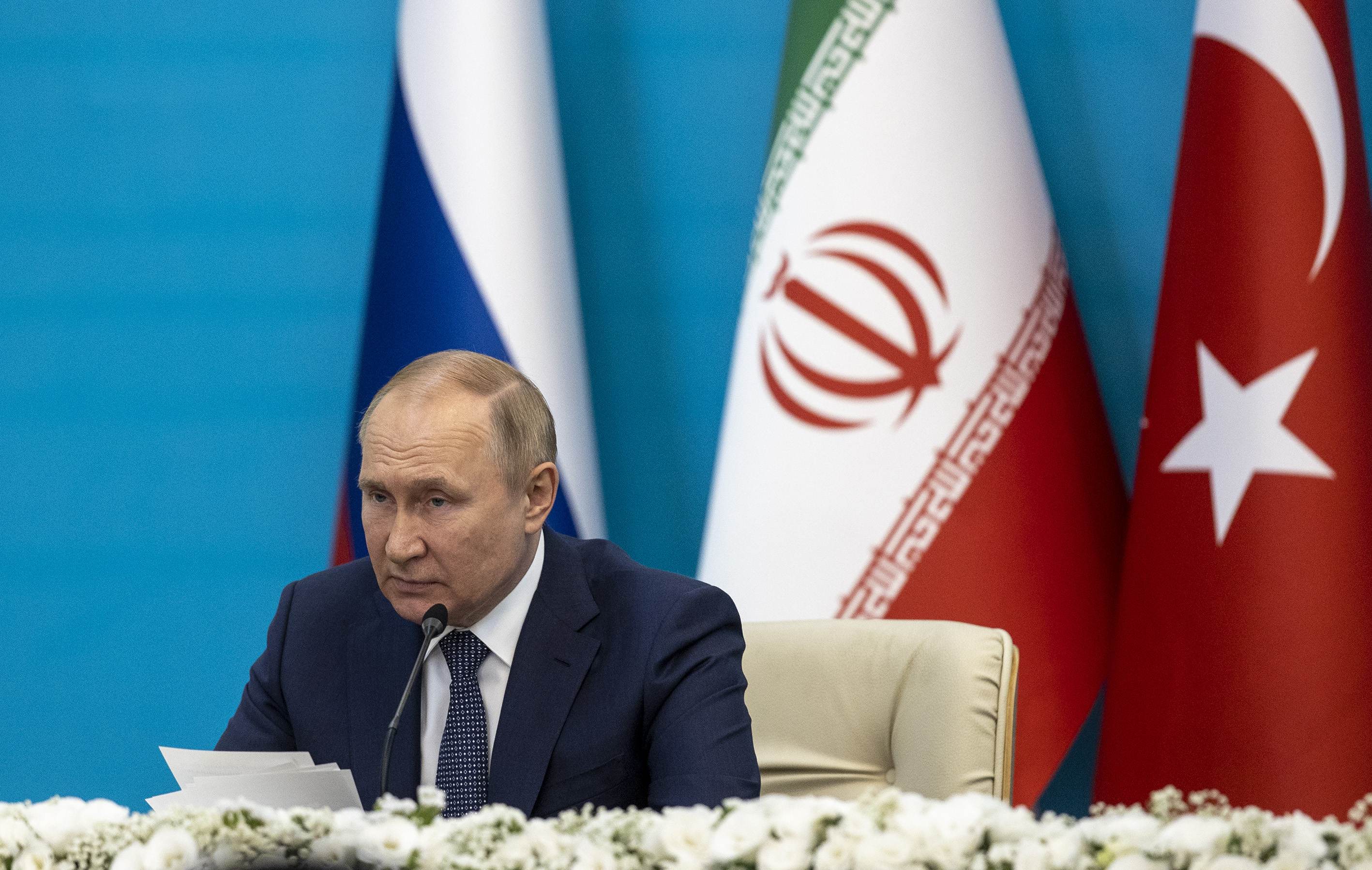 Vladimir Putin during the 7th summit in Astana format in Tehran, Iran on July 19, 2022. Photo: Ali Balikci/Anadolu Agency via Getty Images