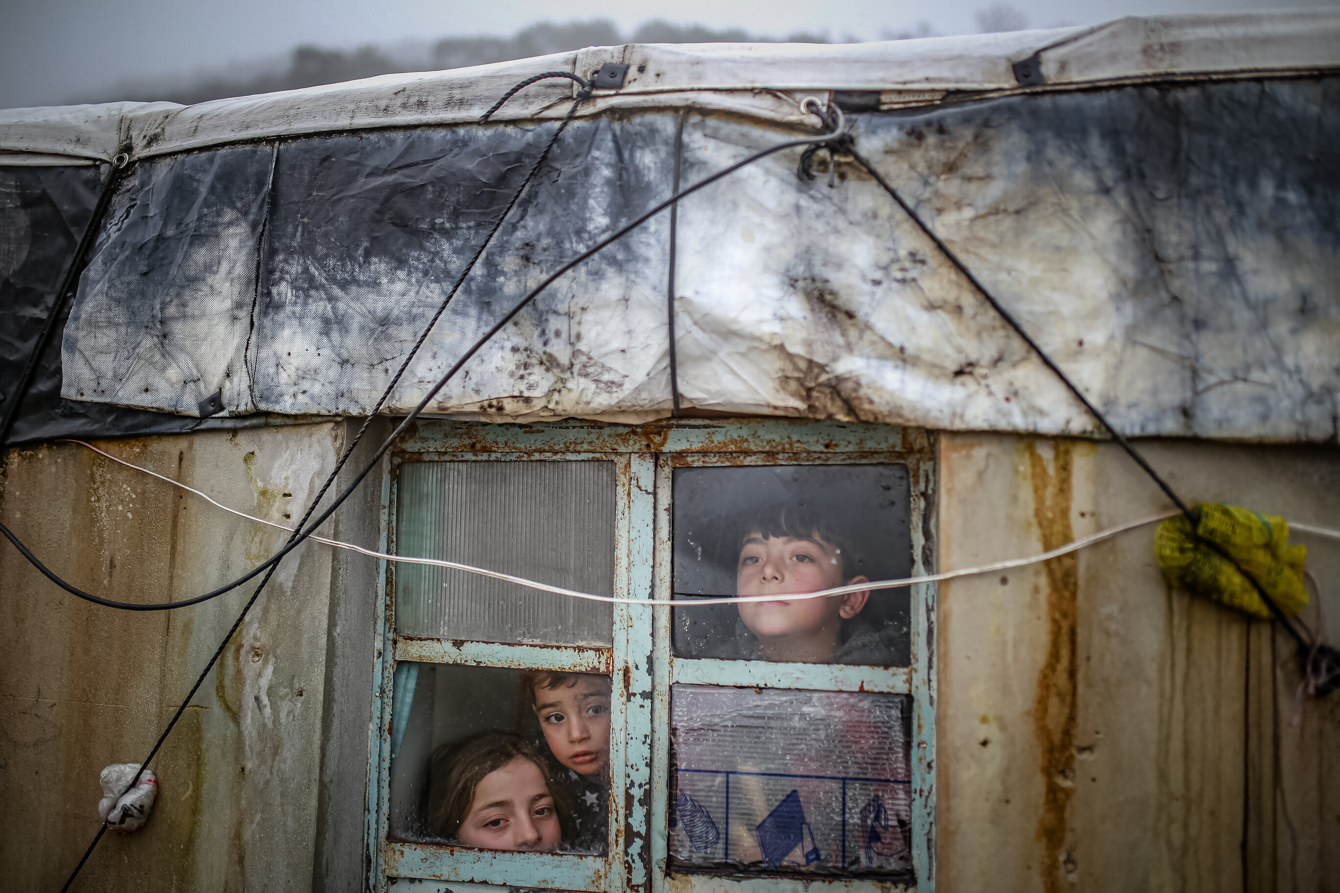 Children at Sendiyan Refugee Camp, Idlib, Syria on February 05, 2023. Muhammed Said/Anadolu Agency via Getty Images