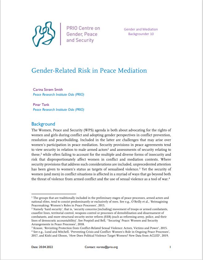 Front cover of publication. PRIO