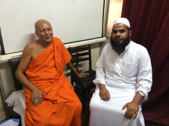 Buddhist and Muslim religious leaders at inter-religious peace meeting in Kandy, Sri Lanka. Photo: Susan Hayward