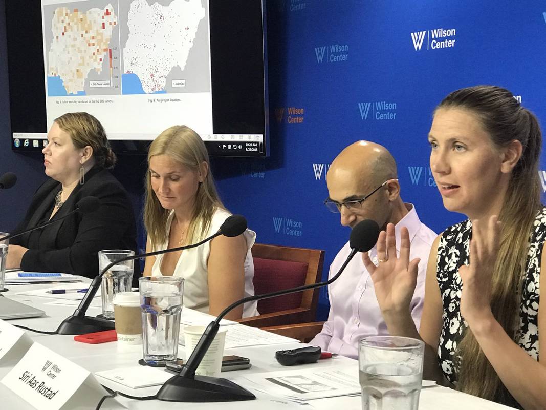 From left to right: Meaghan Parker, Gudrun Østby, Eran Bendavid, Siri Aas Rustad, Geeta Lal (not pictured) and Kathleen Hill (not pictured) discussed maternal and child health in conflict areas. Photo: Henrik Urdal / PRIO